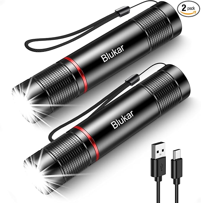 Blukar LED Flashlight Rechargeable 2 Pack, Super Bright Adjustable Focus by Blukar