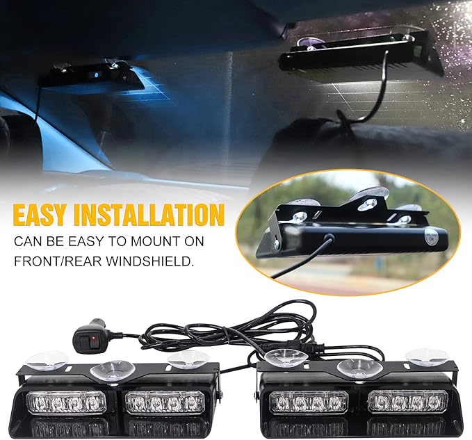 XRIDONSEN 2 in 1 Blue White Emergency Dash Strobe Lights Interior Front/Rear - Image 4