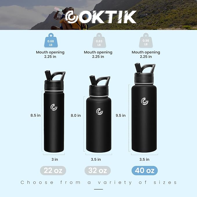 COKTIK 40oz Sports Water Bottle, Stainless Steel Water Bottle - Image 2