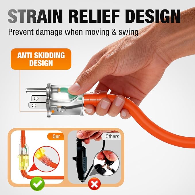 Outdoor Extension Cord 10 FT Waterproof, 12/3 Gauge Heavy Duty 3 Prong Power - Image 4