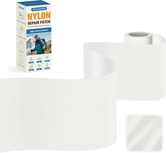 KING MOUNTAIN Self Adhesive Nylon Fabric Repair Tape, 4×63 Inches, Quick Down by ForABetterHomeLife