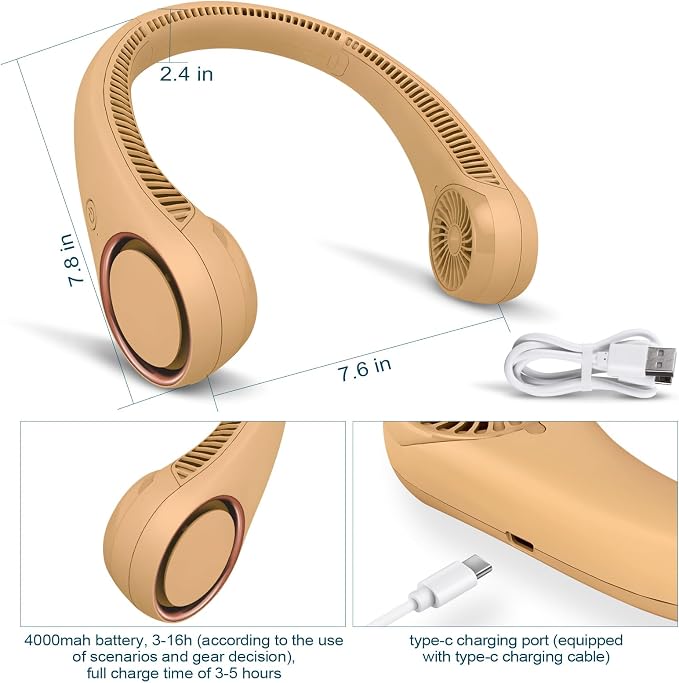 CIVPOWER Neck Fan: Portable Personal Neck Cooling Rechargeable Bladeless Fan - Image 3