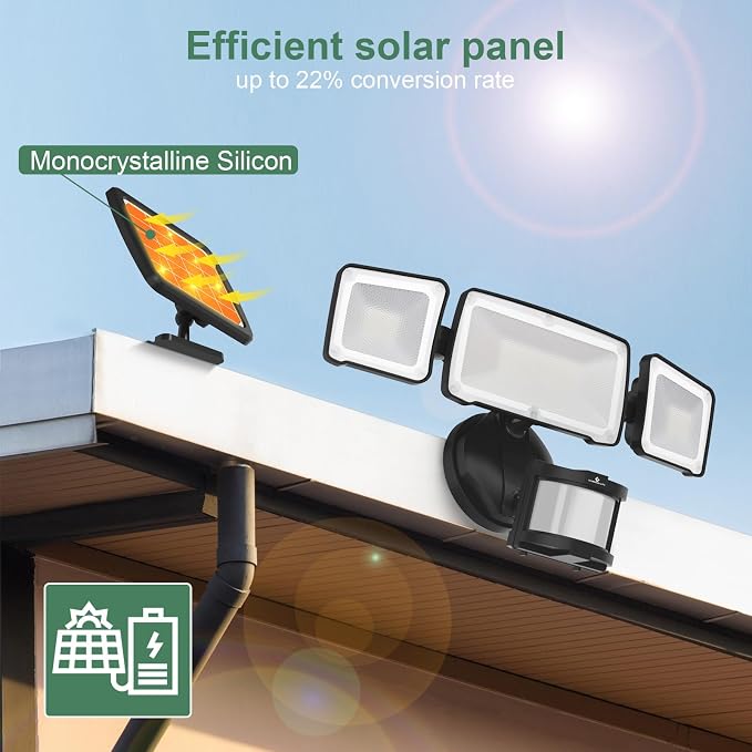 GLORIOUS-LITE Solar Security Lights 2400mAh LED Motion Sensor Light Outdoor - Image 2