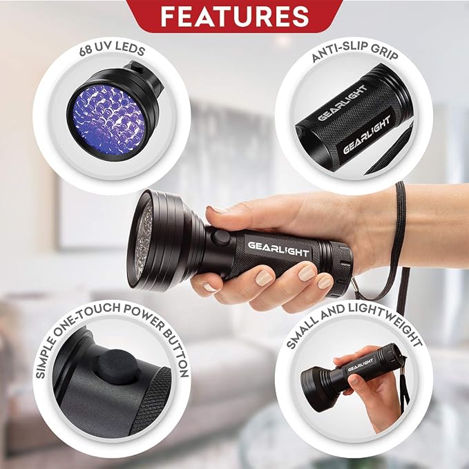 GearLight UV Flashlight Black Light from 68 LED Blacklight Flashlight Dog/Cat - Image 3
