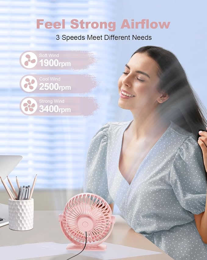 TriPole USB Desk Fan Mini Portable Personal Fan, 3 Speeds Adjustable Strong - Image 3