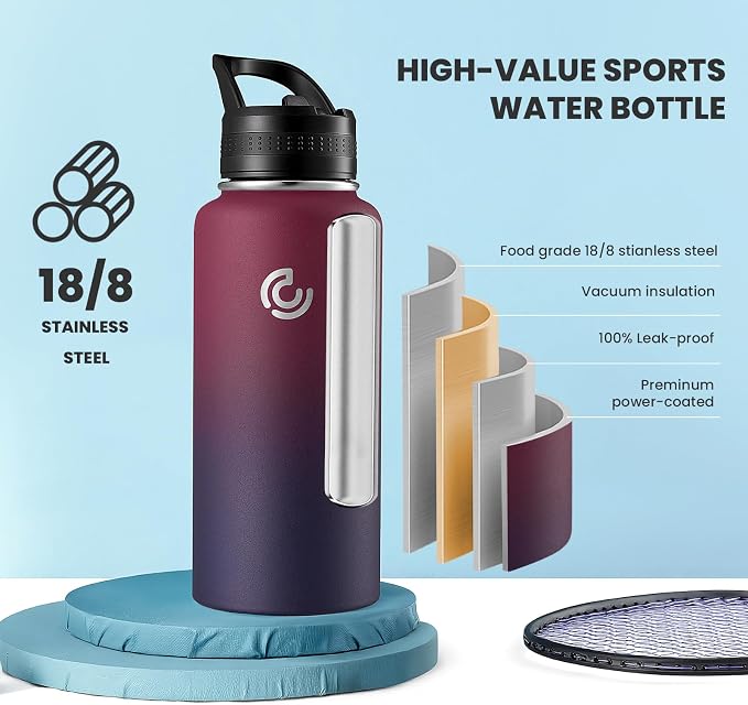 COKTIK 32oz Sports Water Bottle, Stainless Steel Water Bottle - Image 3