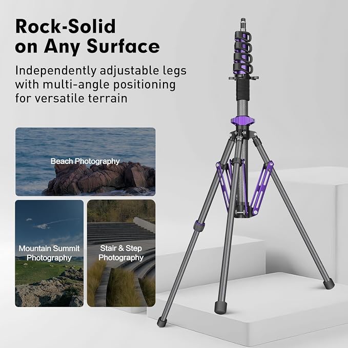FreeSea 6.9ft/2.1m Carbon Fiber Light Stand, 4.4lbs Load, Travel Tripod - Image 6