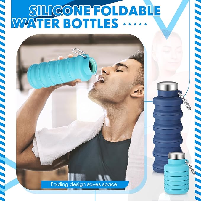 Baderke 2 Pcs Collapsible Water Bottles 17oz Silicone Travel Foldable Portable - Image 5