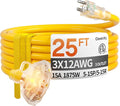25 ft 12 Gauge Heavy Duty 3 Outlet Extension Cord Splitter by Deeklify