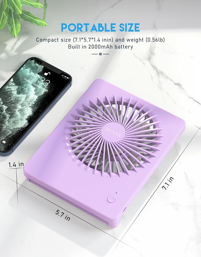 Zuvas Desk Fan Battery Operated Fan Rechargeable 180°Tilt Folding Personal Fan - Image 6
