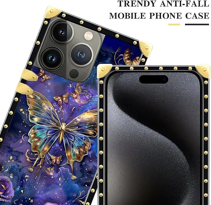 Compatible with iPhone 16 Pro Case, Glistening Golden Butterfly Vibrant Purple - Image 4