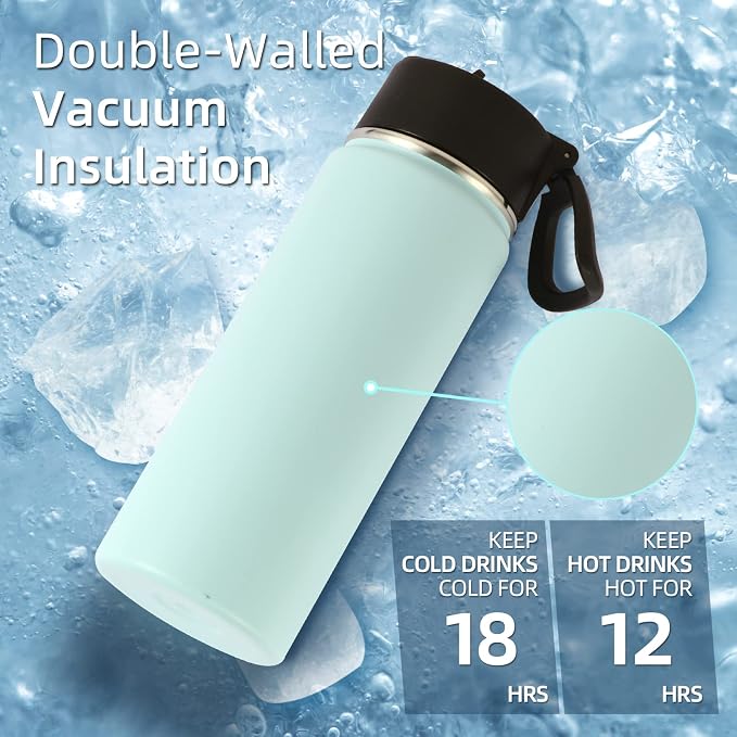 Volhoply 18oz Insulated Water Bottle Bulk 2 Pack, Kids Stainless Steel Water - Image 2