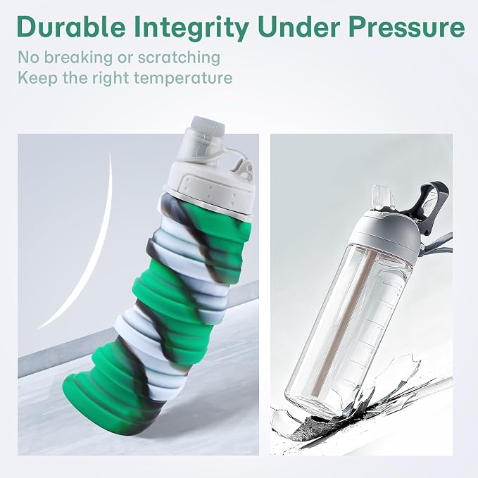 Reusable BPA Free Foldable Silicone Water Bottles - Image 6