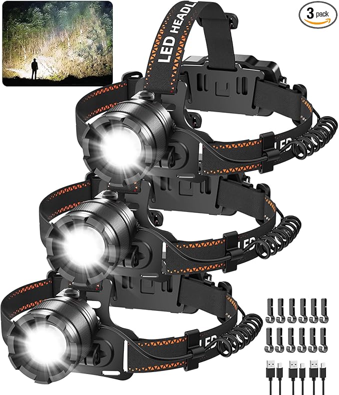 KYEKIO 3Pack Rechargeable Headlamps by KYEKIO