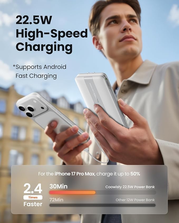 Fast Charging Power Bank, USB C Portable Charger Built-in Cables and Wall Plug - Image 6