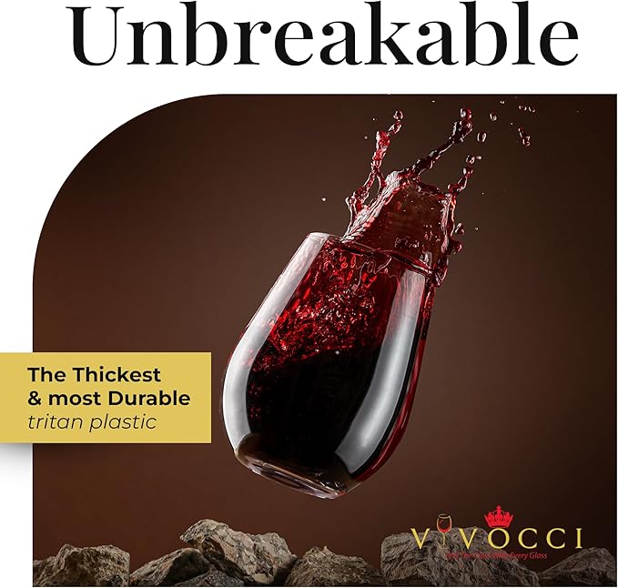 Vivocci Unbreakable Plastic Stemless Wine Glasses 20 oz | 100% Tritan Heavy - Image 2
