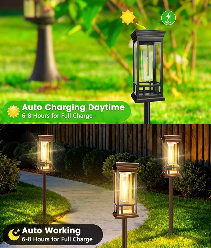 12 Pack Solar Pathway Lights Outdoor, Taller Bright Solar Path Lights Waterproof - Image 6