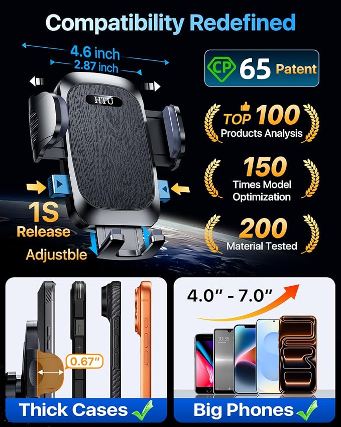 HTU 【98+LBS Strongest Suction & Military-Grade】 Ultimate Car Phone Mount【Patent - Image 4