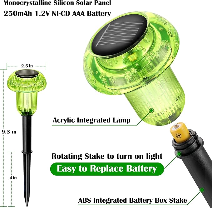 Priddop Solar Lights Outdoor Pathway Waterproof 8 Pack Green LED Green Stake - Image 2