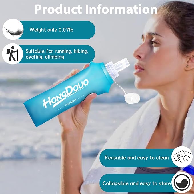2 Packs Soft Flask, 17oz/500ml TPU Collapsible Soft Water Bottle - Image 6