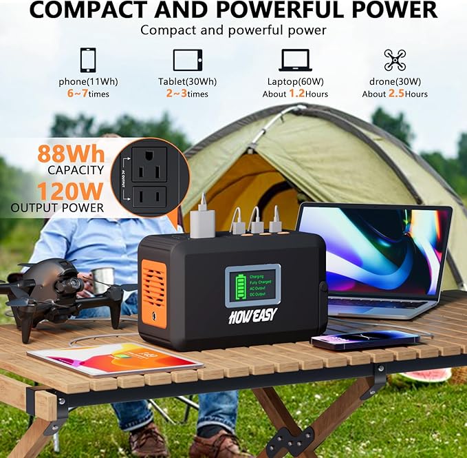 HOWEASY Portable Power Station, 120W Solar Generator, 88Wh Lithium Battery Power - Image 2