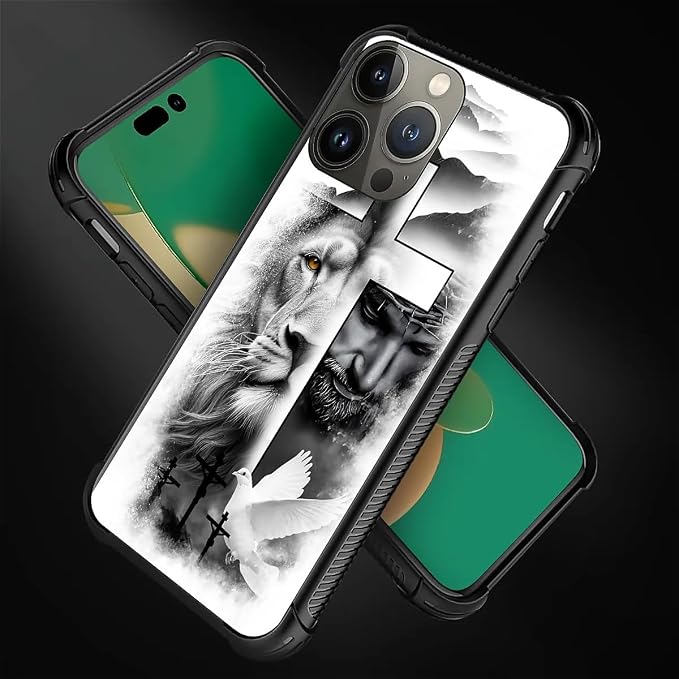 for iPhone 11 Pro Case, Lion Cross Jesus Christ Dove Pattern Made of Soft - Image 2