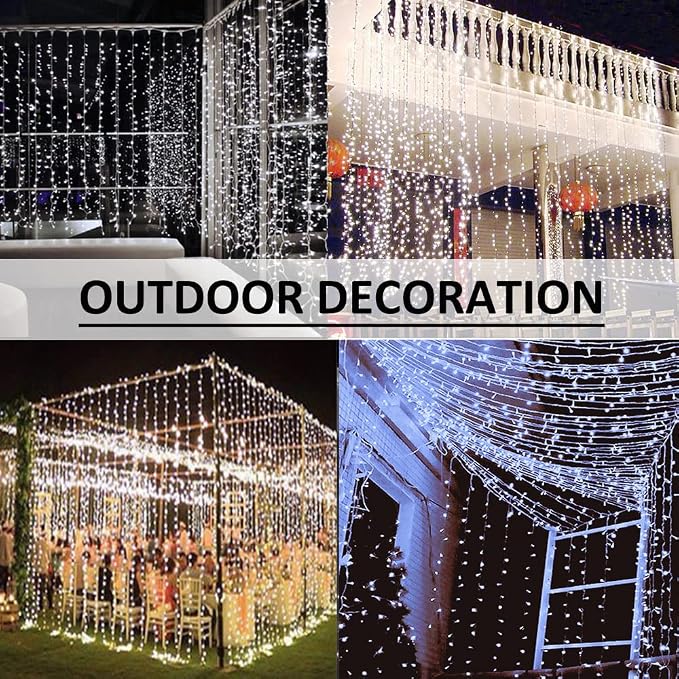 Solhice LED Curtain Lights Outdoor 30ft x10ft Cool White, 720 LED Plug in - Image 5