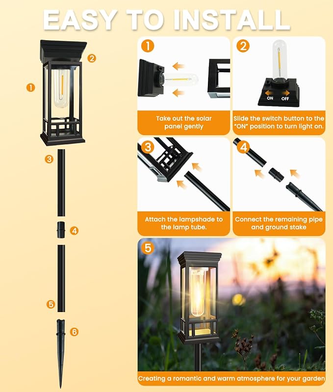 6 Pack Solar Pathway Lights Outdoor, Taller Bright Solar Path Lights Waterproof - Image 8
