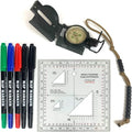 Land Nav Kit with Lensatic Compass, Protractor, Pace Counter & Map Markers by Lifefficient