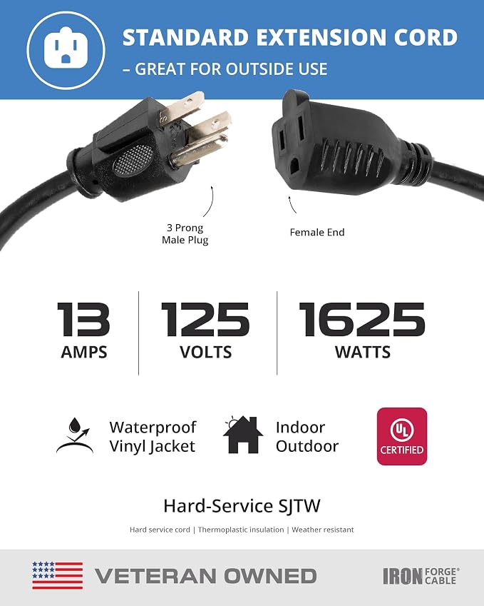 Iron Forge Cable 2 Pack 25 Ft Black Extension Cord, 25 Foot Extension Cord - Image 3