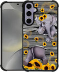 for Samsung Galaxy S24 S25 Case, Cute Little Elephant Sunflower White Line Art by FKBRCL4U