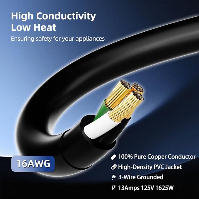 25 FT 3 Outlet Outdoor Extension Cord Waterproof, 16/3 SJTW Black Extension Cord - Image 4