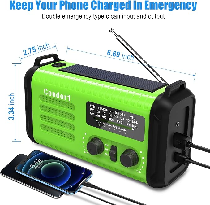 20000mAh Solar Hand Crank Emergency Radio, NOAA Portable Emergency AM/FM Radio - Image 4