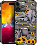 for iPhone 15 Pro Max Case, Cute Little Elephant Sunflower White Line Art by FKBRCL4U
