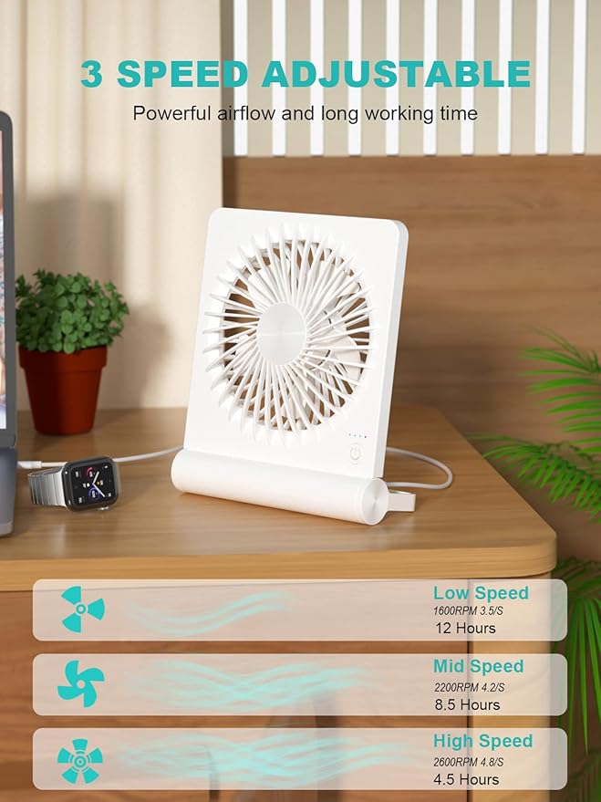 Small Desk Fan, Rechargeable USB Fan Battery Operated, Ultra Quiet, Strong Wind - Image 3