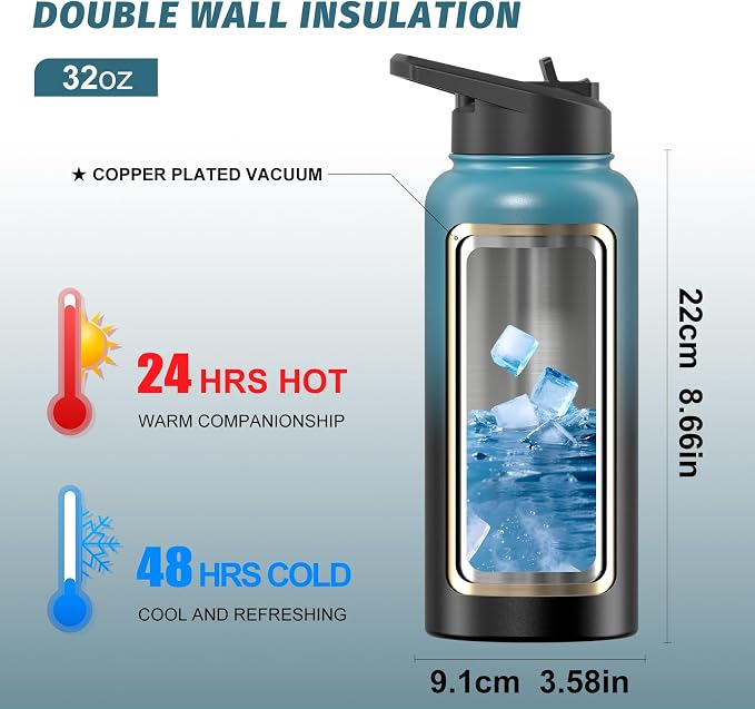 32oz Insulated Water Bottle, BPA Free&Leak Proof, Stainless Steel Water Flask - Image 2