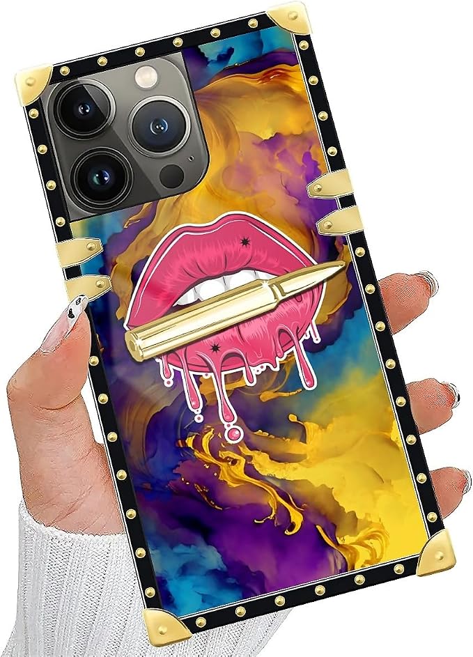 Compatible with iPhone 15 Pro Max Case, Cool Corlorful Lip Marble Luxury Golden - Image 5