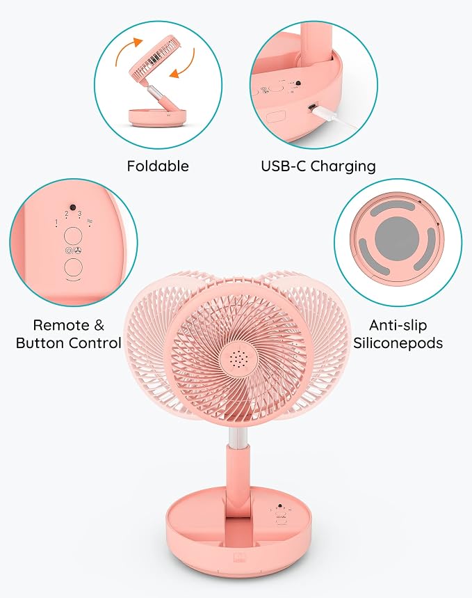 Primevolve Portable Oscillating Standing Fan, Rechargeable Battery Operated USB - Image 5