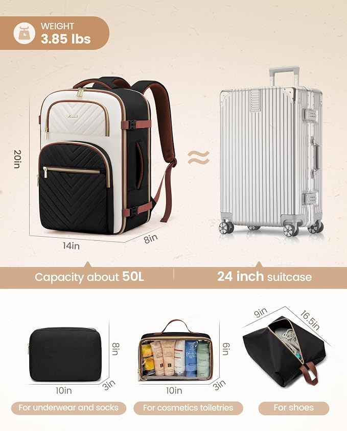 LOVEVOOK Travel Backpack Carry on Flight Approved 50L, Waterproof TSA Travel - Image 5