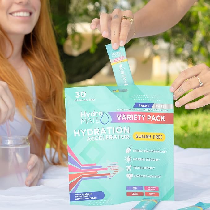 Electrolyte Powder Sugar-Free Hydration Packets Variety Pack HydroMATE 90 Sticks - Image 6