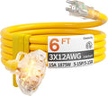 6 ft 12 Gauge Heavy Duty 3 Outlet Extension Cord Splitter by Deeklify