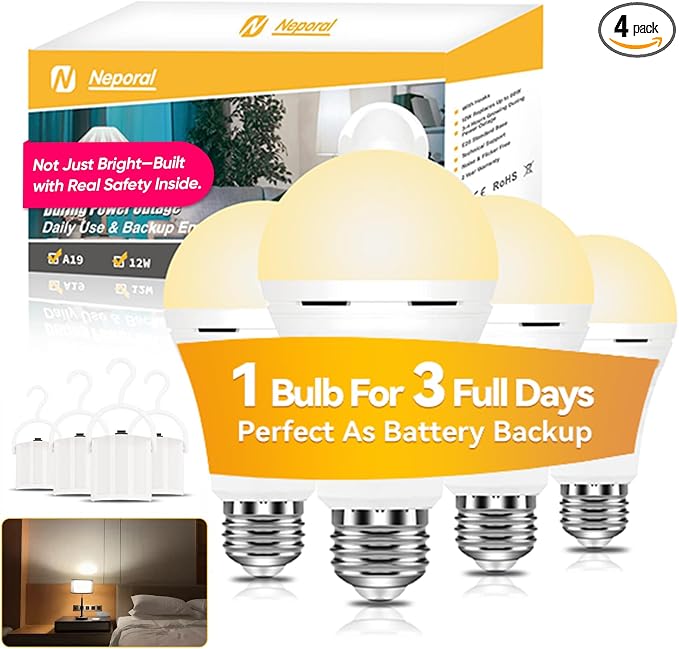 Neporal LITE PRO Rechargeable Light Bulbs, 2600mAh Large Battery Backup Light by Neporal