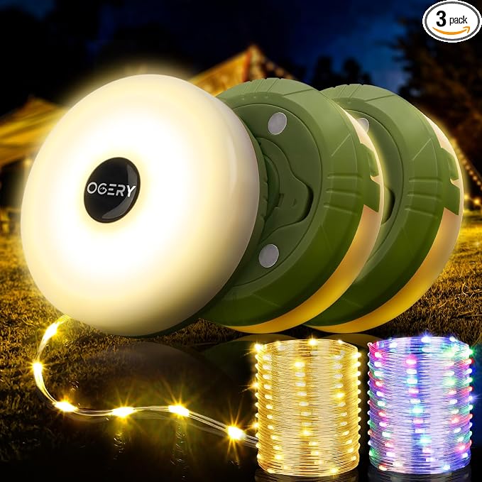 OGERY 3-Pack Camping String Lights, 4 in 1 Quick Storage 32.8FT Rechargeable by OGERY
