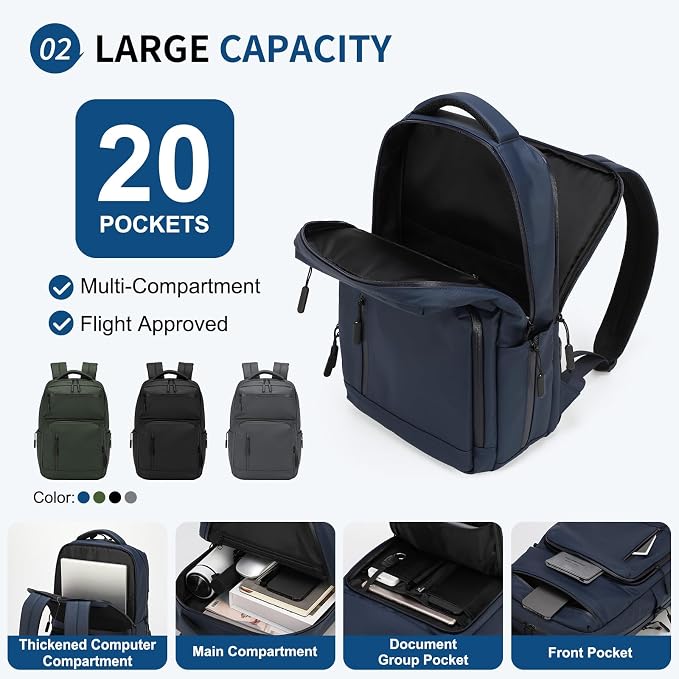 Waterproof Laptop Backpack for Men & Women, Flight Approved Anti-Theft Daypack - Image 4