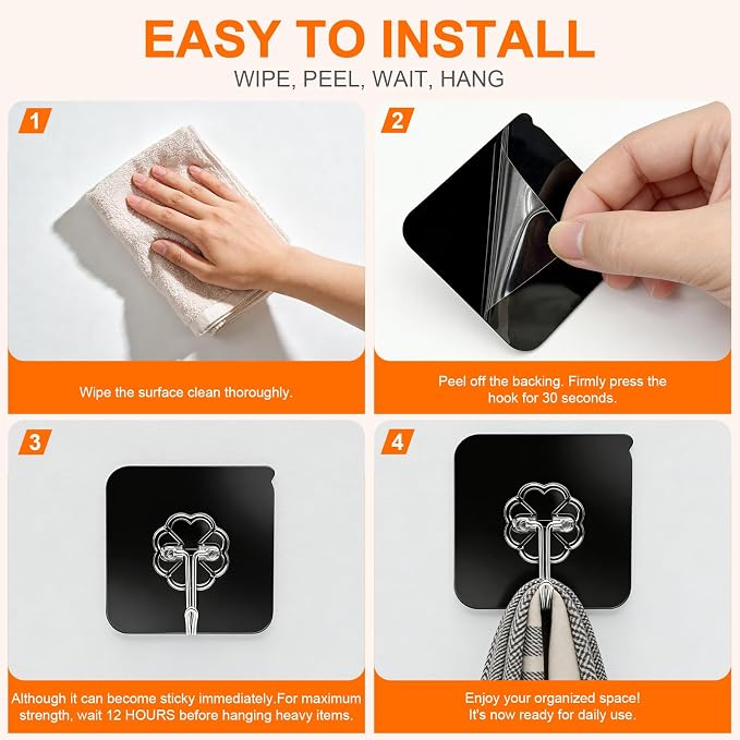 DDMY Heavy Duty Hooks Self Adhesive Hooks Newly Black Sticky - Image 7