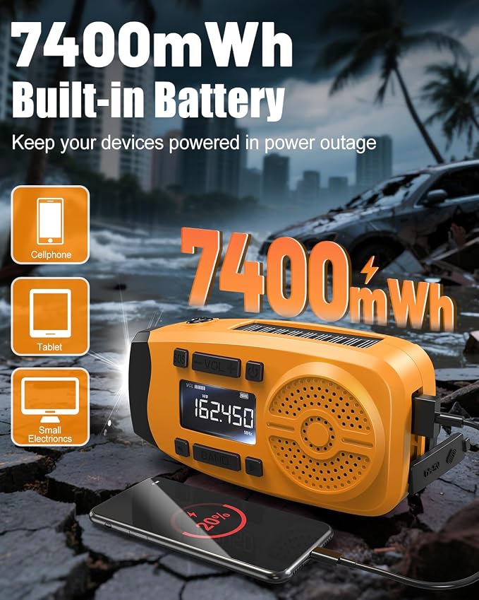 Runningsnail Emergency Weather Radio, 7400mWh Hand Crank Emergency Radio - Image 4