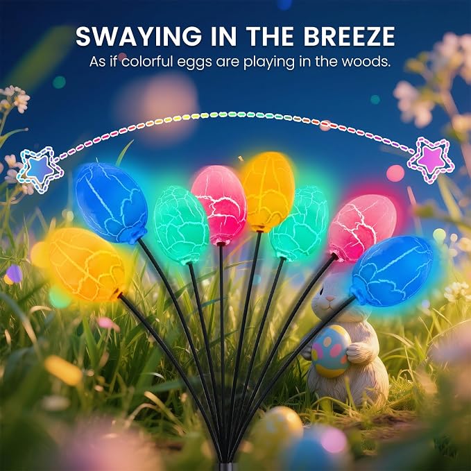 4 Pack 32 Led Solar Easter Egg Lights, Colorful Garden Swaying Firefly Lights - Image 6