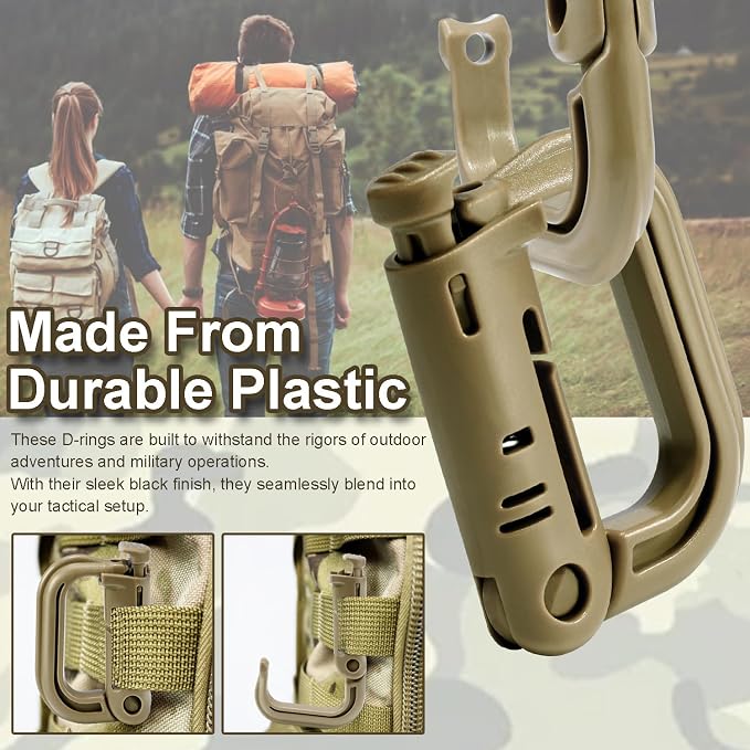 6 Pack 2.12“ Tactical Locking D Ring Plastic Carabiner Backapck Molle Hook Clip - Image 4