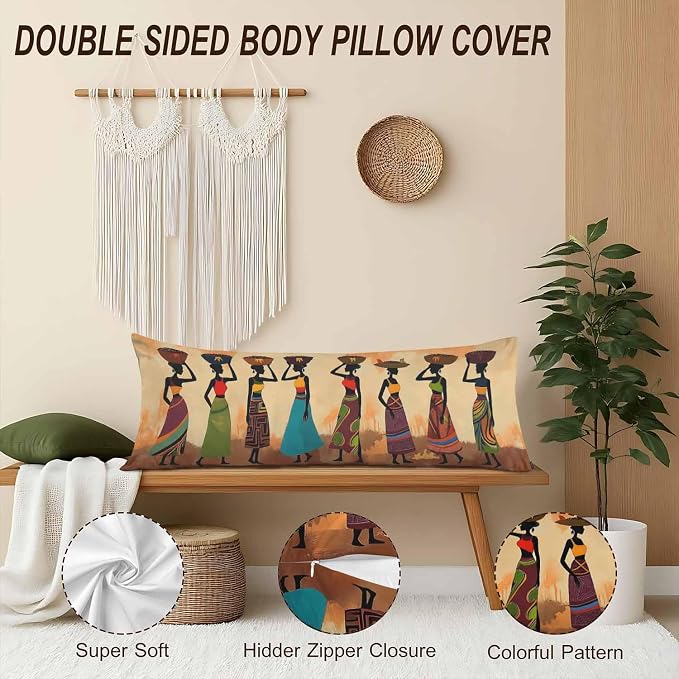 20x54 Body Pillow Cover African Woman African Woman Dancer Zipper Body - Image 4