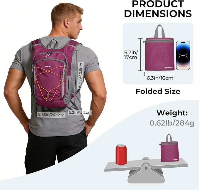 13L Small Hiking Backpack for Women Men, Lightweight Foldable Day pack - Image 2